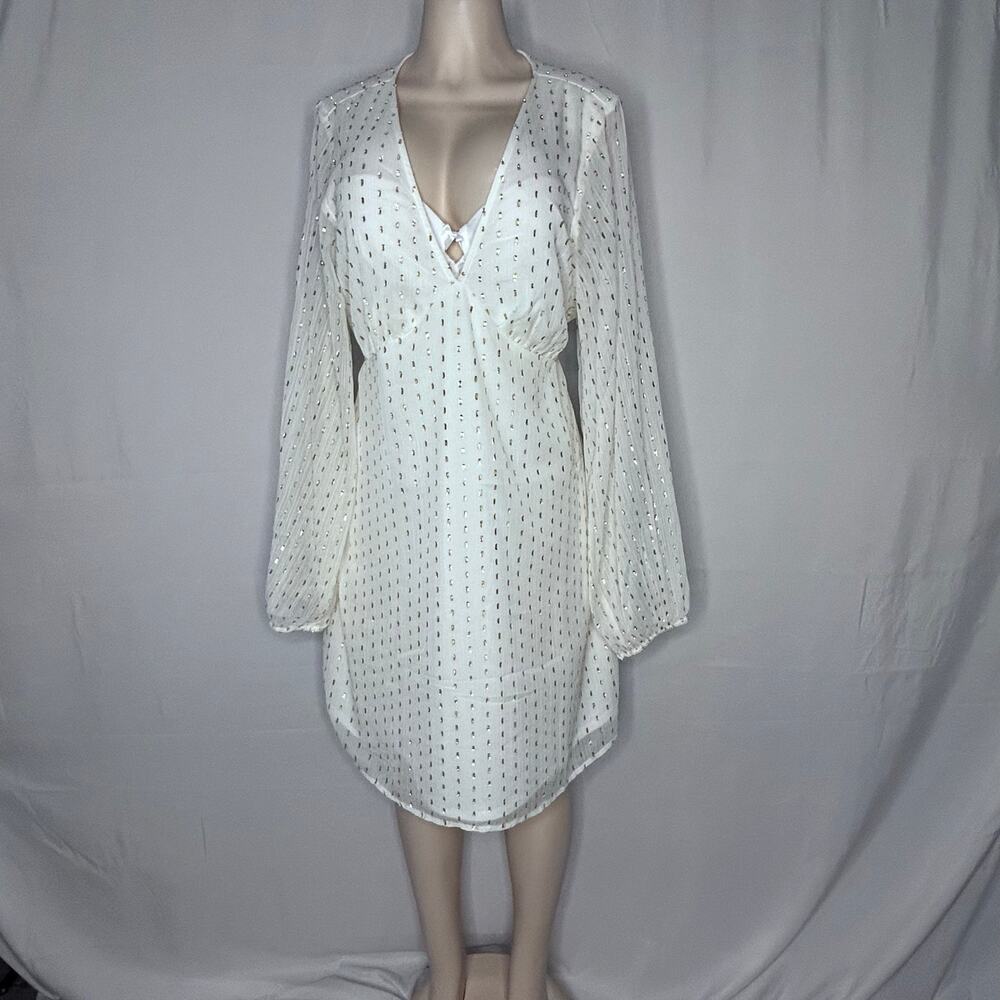 Old Navy XL Tall White Gold Metallic Boho Dress Tie Back NWT